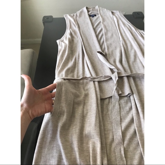 Long Nude Beige Color Cashmere Blend Ribbed Knit Collar Cardigan Splendid Med - Picture 6 of 8